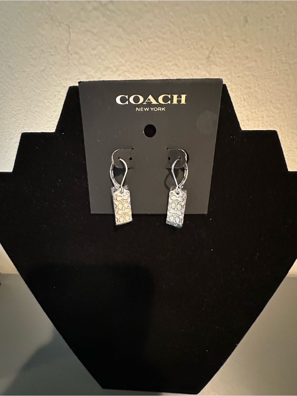 Coach Silver Hangtag Logo earrings